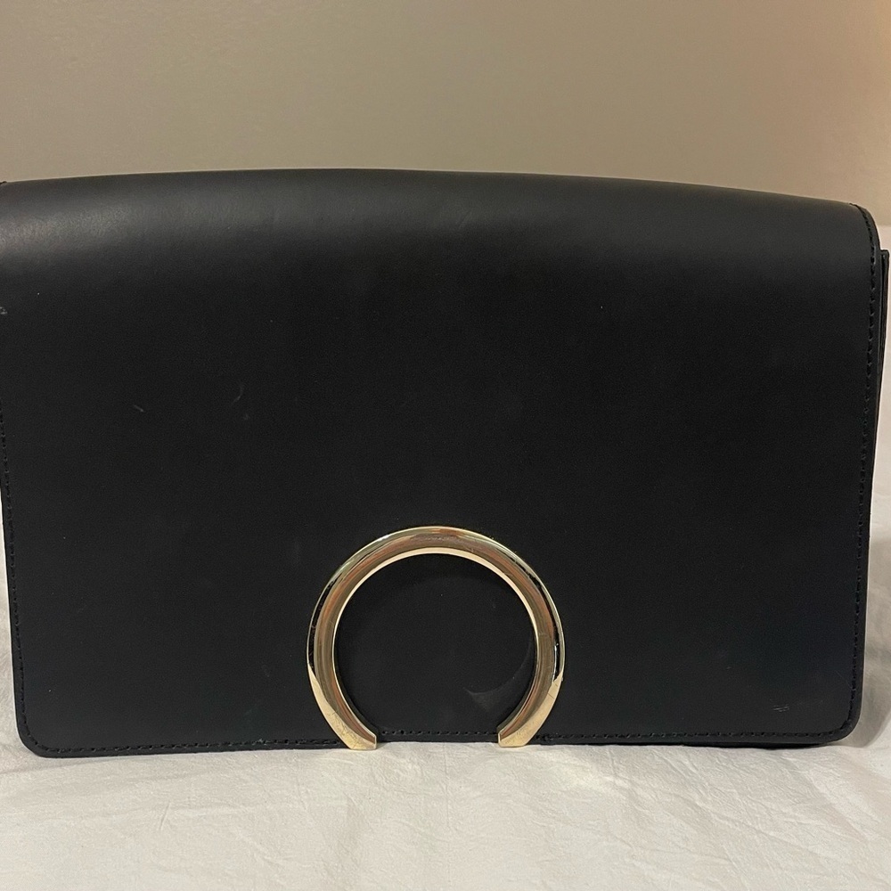 Elegant Black Italian Leather Clutch with Gold Accent